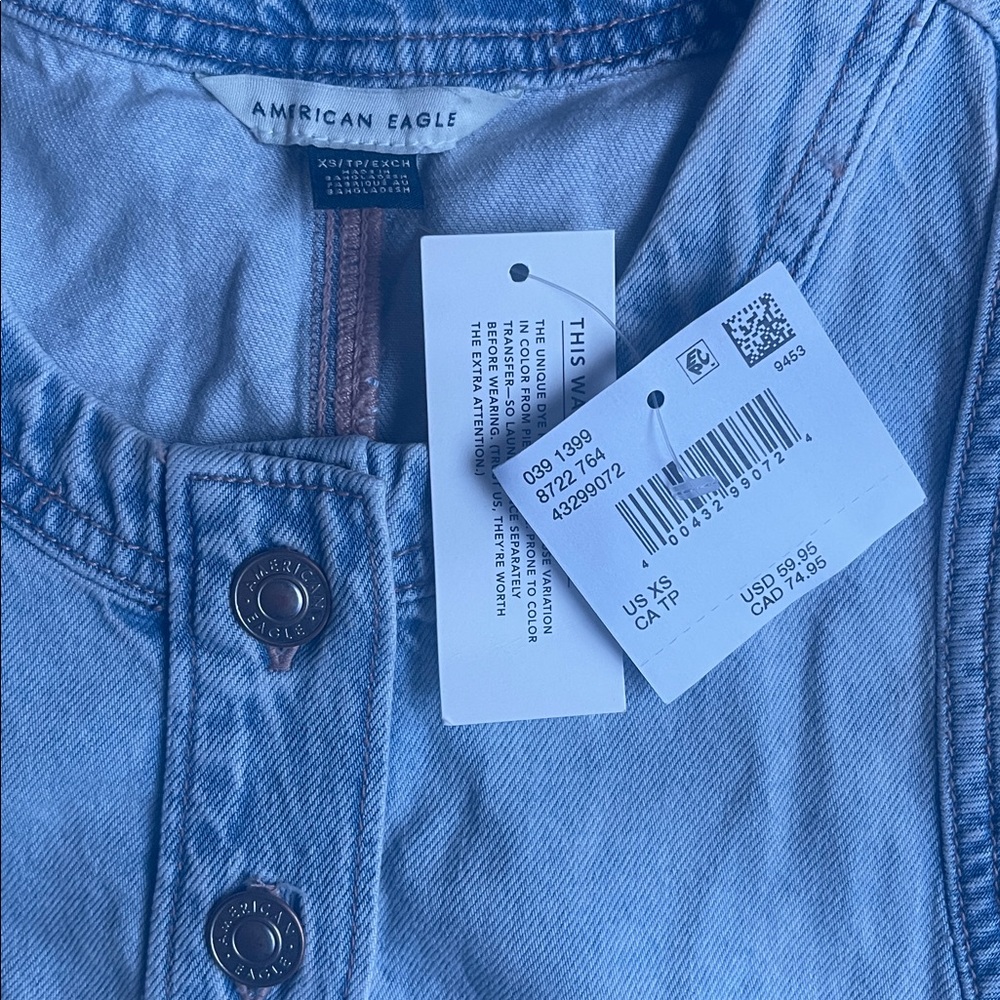 Crew Neck Button Up Denim Romper Size XS - Picture 3 of 5
